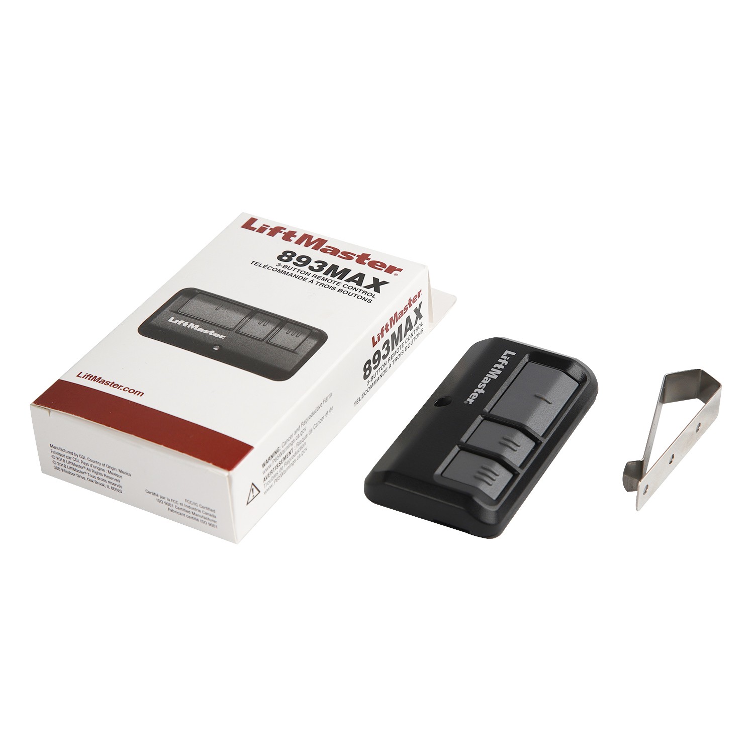 LiftMaster 893MAX 3 Button Garage Door Opener Remote Control, Compatible with Green Red Orange Purple Yellow Learn Button